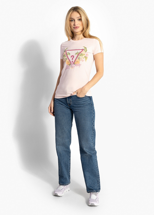 Damen T-Shirt GUESS SS CN TRIANGLE FLOWERS TEE