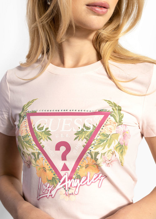 Damen T-Shirt GUESS SS CN TRIANGLE FLOWERS TEE