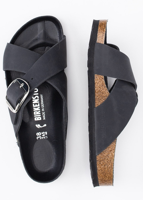 Damen Pantoletten Schwarz BIRKENSTOCK SIENA BIG BUCKLE LEOI 