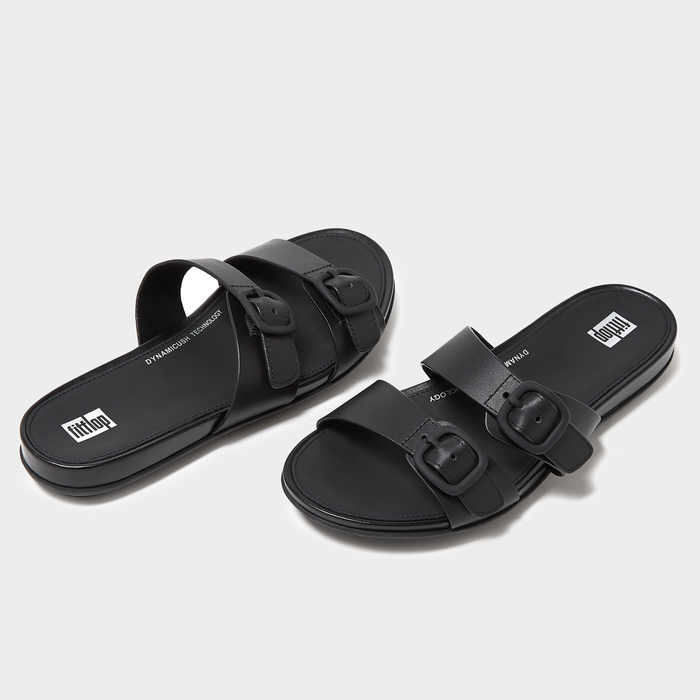 Damen Sandalen FITFLOP GRACIE RUBBER-BUCKLE TWO-BAR LEATHER SLIDES