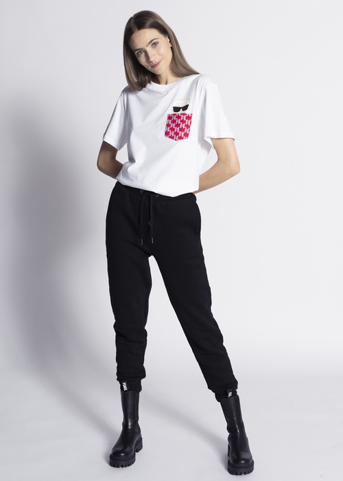 Damen T-Shirt Weiß Karl Lagerfeld Ikonik Monogram Pocket