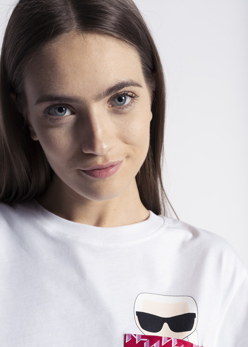 Damen T-Shirt Weiß Karl Lagerfeld Ikonik Monogram Pocket