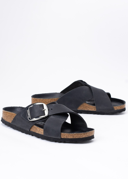 Damen Pantoletten Schwarz BIRKENSTOCK SIENA BIG BUCKLE LEOI 